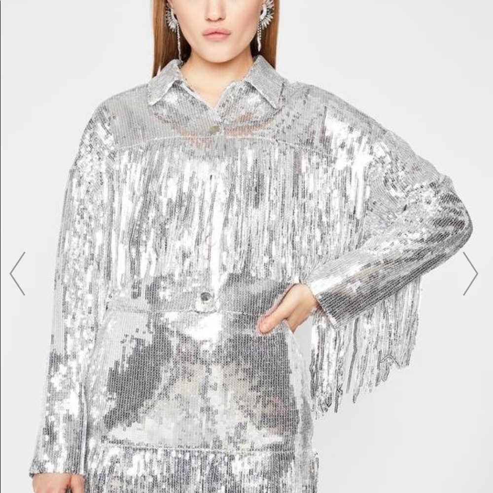 Silver Sequin Fringe Jacket - Women